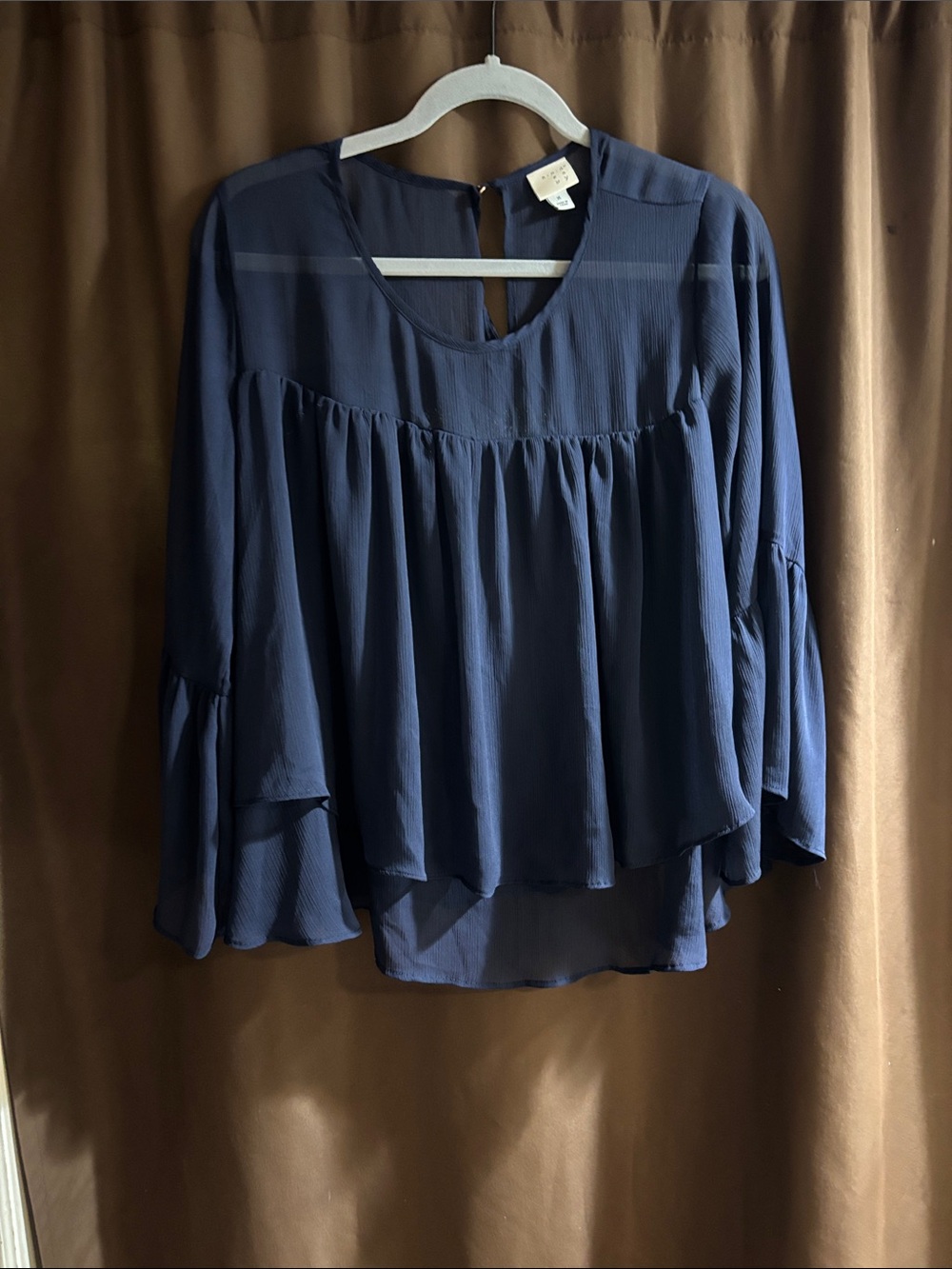 a new day Navy Ruffle Peasant Blouse